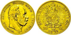 Preußen 10 Mark, 1873, C, Wilhelm I., ss., ... 