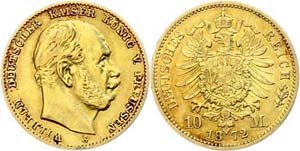 Prussia 10 Mark, 1872, Wilhelm I., coin sign ... 