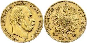 Preußen 10 Mark, 1873, Wilhelm I., Mzz. C, ... 