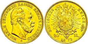 Preußen 20 Mark, 1872, A, Wilhelm I., kl. ... 