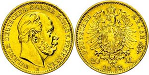Prussia 20 Mark, 1872, A, Wilhelm I., ... 