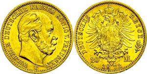 Preußen 20 Mark, 1872, C, Wilhelm I., kl. ... 