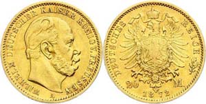 Preußen 20 Mark, 1872, Wilhelm I., Mzz.A, ... 
