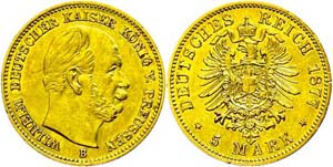 Prussia 5 Mark, 1877, B, Wilhelm I., small ... 