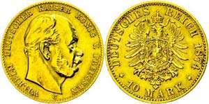 Preußen 10 Mark, 1874, C, Wilhelm I., ss., ... 