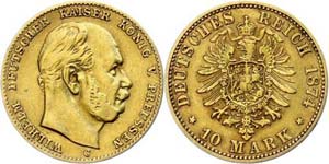 Preußen 10 Mark, 1874, Wilhelm I., Mzz C, ... 