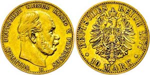 Preußen 10 Mark, 1877, B, Wilhelm I., wz. ... 