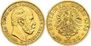 Preußen 20 Mark, 1883, Wilhelm I., ss, ... 