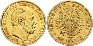 Preußen 20 Mark, 1885, A, Wilhelm I., ss, ... 
