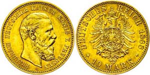 Prussia 10 Mark, 1888, Friedrich III., small ... 