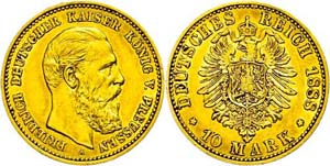 Prussia 10 Mark, 1888, Friedrich III., very ... 