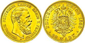 Preußen 10 Mark, 1888, Friedrich III., vz., ... 