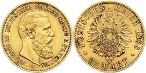 Prussia 20 Mark, 1888, Friedrich III., Rev. ... 
