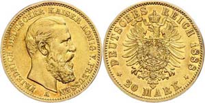 Preußen 20 Mark, 1888, Friedrich III., ss, ... 