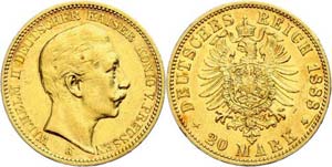 Preußen 20 Mark, 1888, Wilhelm II., ss, ... 