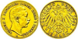 Preußen 10 Mark, 1893, Wilhelm II., kl. ... 