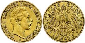 Prussia 10 Mark, 1893, Wilhelm II., very ... 