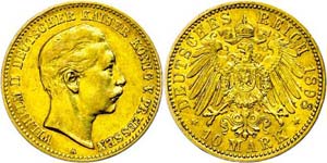 Preußen 10 Mark, 1898, Wilhelm I., kl. Rf., ... 