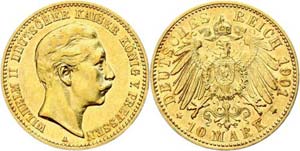 Prussia 10 Mark, 1901, Wilhelm II., extremly ... 