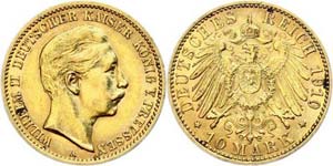 Prussia 10 Mark, 1910, Wilhelm II., extremly ... 