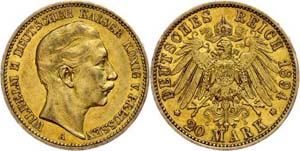 Preußen 20 Mark, 1894, Wilhelm II., ss., ... 