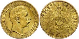 Prussia 20 Mark, 1895, Wilhelm II., very ... 