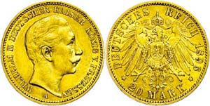 Prussia 20 Mark, 1896, Wilhelm II., small ... 