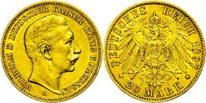 Preußen 20 Mark, 1897, Wilhelm II., kl. ... 