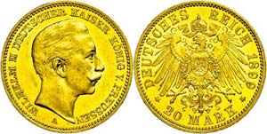 Preußen 20 Mark, 1899, Wilhelm II., Kratzer ... 