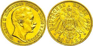 Prussia 20 Mark, 1900, Wilhelm II., small ... 
