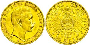Preußen 20 Mark, 1900, Wilhelm II., kl. ... 