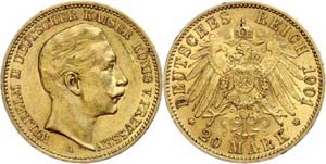 Prussia 20 Mark, 1901, Wilhelm II., very ... 