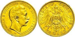 Preußen 20 Mark, 1902, Wilhelm II., kl. ... 