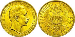 Prussia 20 Mark, 1904, Wilhelm II., small ... 