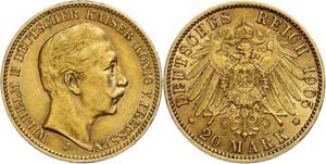 Preußen 20 Mark, 1905, Wilhelm II., Mzz J, ... 