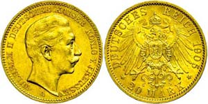 Prussia 20 Mark, 1905, Wilhelm II., extremly ... 