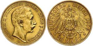 Preußen 20 Mark, 1906, Wilhelm II., Mzz A, ... 