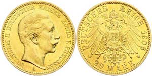 Prussia 20 Mark, 1906, Wilhelm II., extremly ... 