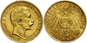 Preußen 20 Mark, 1908, Wilhelm II., ss., ... 