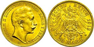 Prussia 20 Mark, 1913, Wilhelm II., extremly ... 
