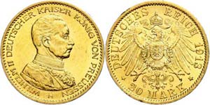 Preußen 20 Mark, 1913, Wilhelm II. in ... 