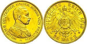 Preußen 20 Mark, 1913, Wilhelm II., kl. ... 