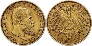 Württemberg 10 Mark, 1898, Wilhelm II., ... 