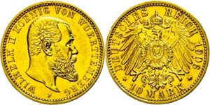 Württemberg 10 Mark, 1906, Wilhelm II., vz, ... 