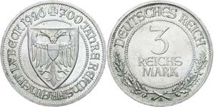 Münzen Weimar 3 Reichsmark, 1926 A, ... 