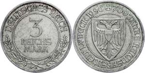 Coins Weimar Republic 3 Reichmark, 1926 A, ... 