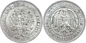 Coins Weimar Republic 5 Reichmark, 1927 A, ... 