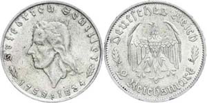 Münzen Drittes Reich 2 Reichsmark, 1934, ... 