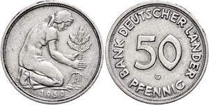 Münzen Bund ab 1946 50 Pfennig, 1950, G, ... 