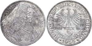 Münzen Bund ab 1946 5 Mark, 1955, Markgraf ... 